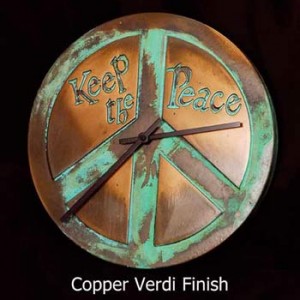 Peace Sign Clock in Copper Verdi Finish