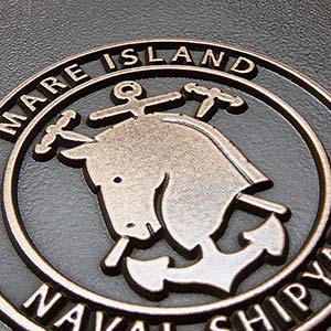 Closeup of the detail on a replacement bronze plaque going to Mare Island Naval Shipyard