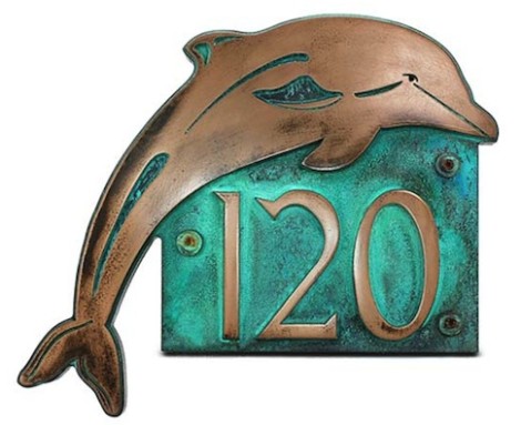 Address number plaque shaped like a dolphin