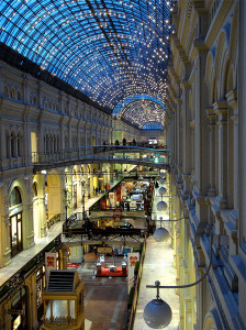 GUM, the neoclassical design luxury shopping trade center on Moscow Red Square